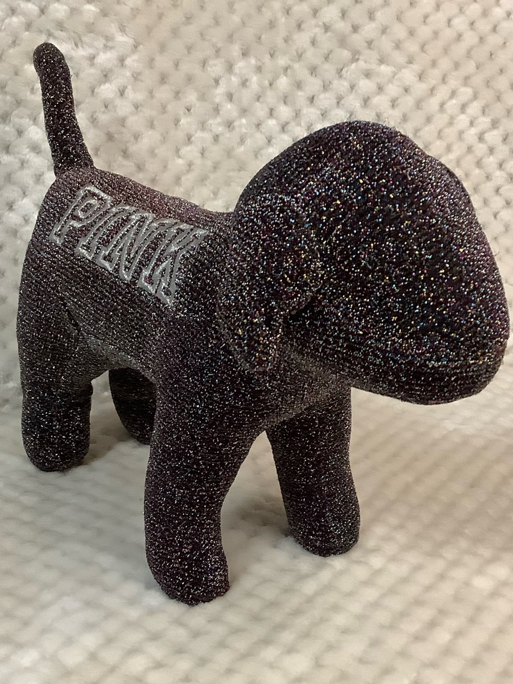 PINK Victoria's Secret Sparkle Iridescent Black Dog Stuffed Animal Toy